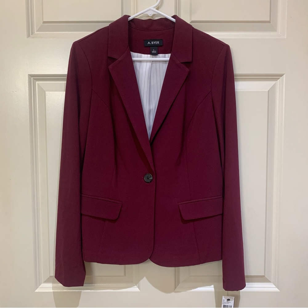 NWT A. Byer Lined Blazer Size Large Bordeaux (Wine Red)